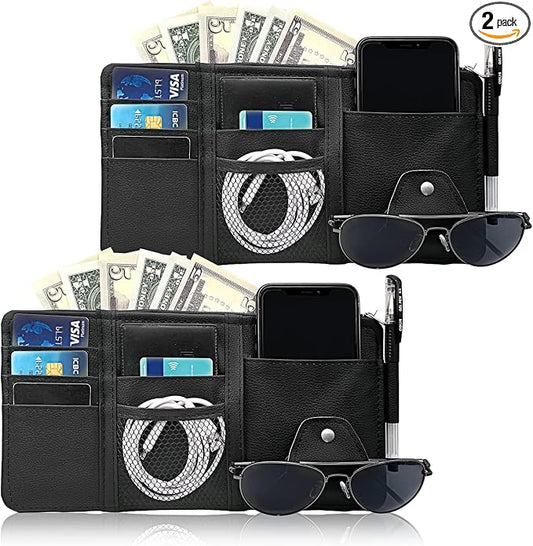 Keedolla 2Pcs Car Sun Visor Organizer, Auto Interior Accessories Pocket Organizer Car Visor Storage Pouch Holder with Zipper Pocket for Sedan, Truck, SUV - Black