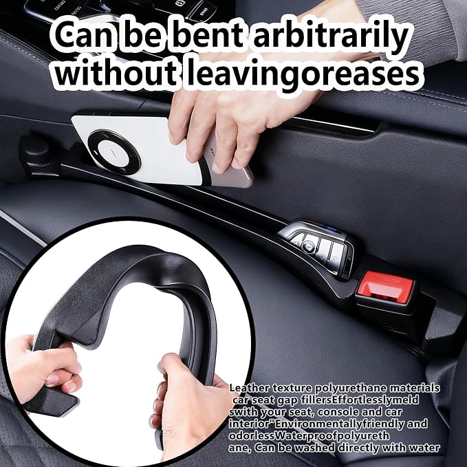 2PCS New Universal Car Seat Gap Filler Organizer with Hook Durable & Easy Install, for Cars SUV Trucks, Car Essentials, Effectively for Avoiding Dropped Items (Black)