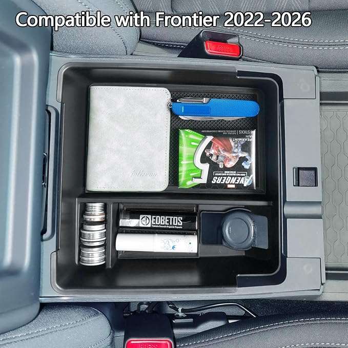 EDBETOS Center Console Organizer Tray Compatible with Nissan Frontier 2022 2023 2024 2025 2026 Pickup Truck Accessories Interior Secondary Armrest Storage Box Insert Tray, USB Cable Hole