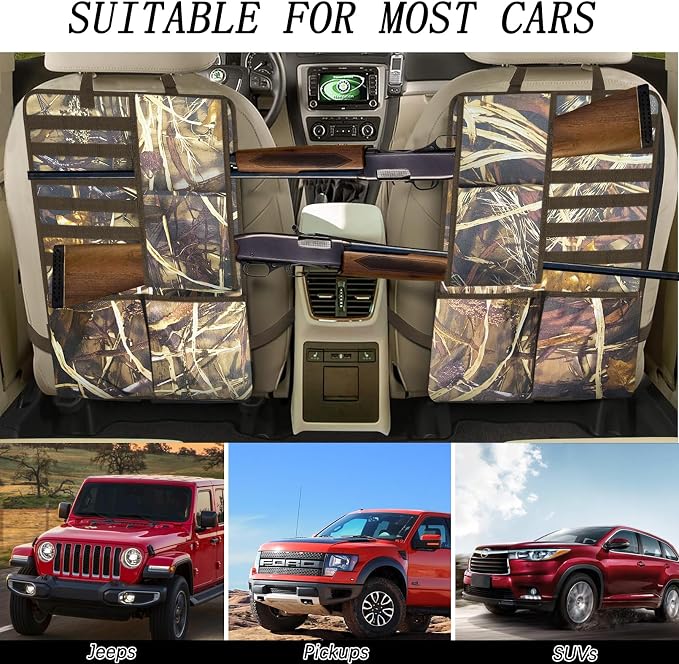 Car Seat Back Gun Rack, 2 Pack Automotive Truck Racks for Hunting Gear, Seat Back Gun Sling Holder with Storage Pockets for Truck SUV