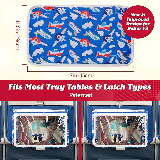 Lusso Gear Airplane Tray Table Cover - Organize Kids Travel Essentials - Pockets for Airplane Toys for Toddlers 1-3 - Foldable Tablet Stand for Travel Toddler Essentials (Mermaids) | with Pockets