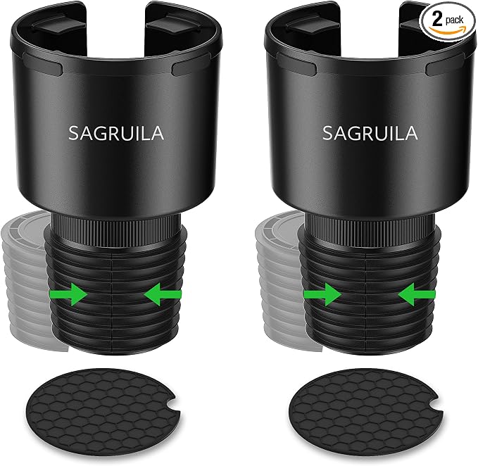 Car Cup Holder Expander, Cup Holder Expander for Car with Stretchable Rubber Base, Large Cup Holder Adapter Compatible with Yeti, Hydro Flask, Nalgene, Stanley, Owala, Bottles in 2.8”-4.13”, 2 Pack