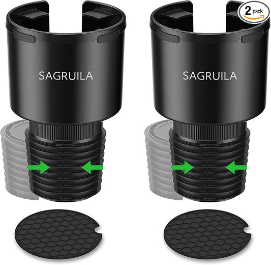 Car Cup Holder Expander, Cup Holder Expander for Car with Stretchable Rubber Base, Large Cup Holder Adapter Compatible with Yeti, Hydro Flask, Nalgene, Stanley, Owala, Bottles in 2.8”-4.13”, 2 Pack