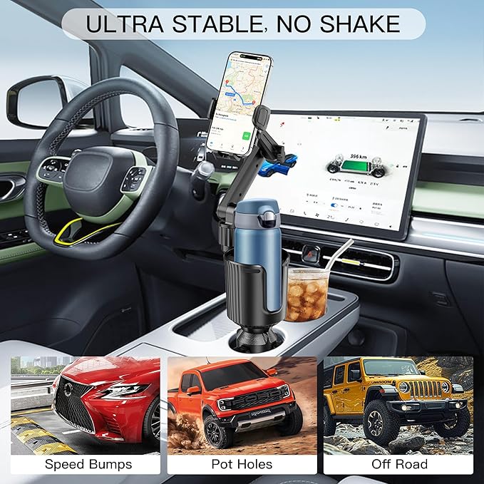 Cup Holder Phone Mount, Cup Phone Holder Expander [2026 Upgraded] 20.5" Height Adjustable Long Arm Phone Holder for Your Car Fit All 4.0-7.0in Smartphones iPhone Most Bottles