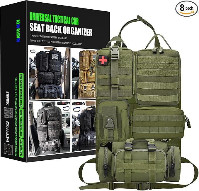 7 PACK Tactical Seat back organizer Truck organizer With 6 Detachable Pouches Universal For Car Truck Ford Jeep Military-Grade Heavier Panels With Multi-functional Packs (Army green)