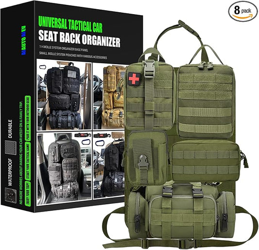 7 PACK Tactical Seat back organizer Truck organizer With 6 Detachable Pouches Universal For Car Truck Ford Jeep Military-Grade Heavier Panels With Multi-functional Packs (Army green)