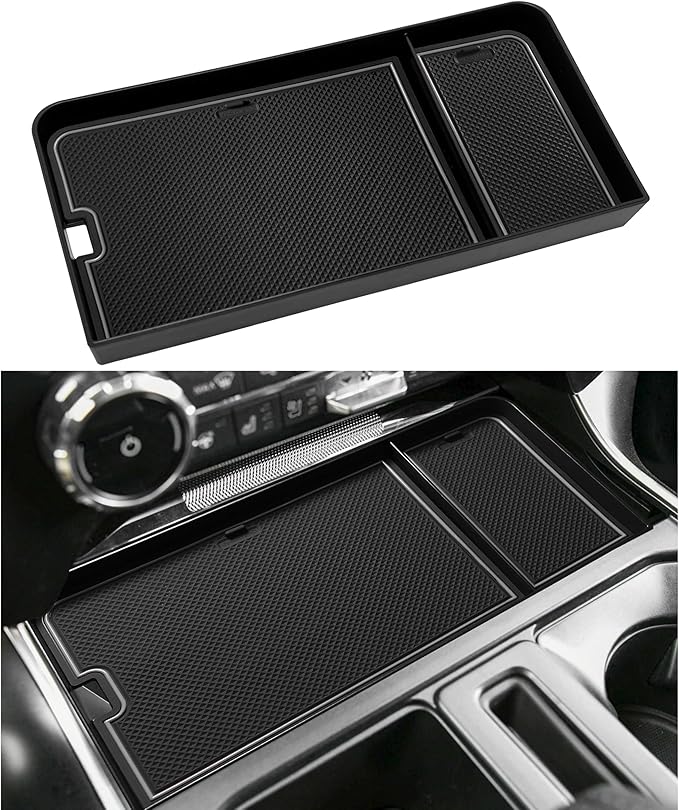 Center Console Organizer Tray for Ford F150 2021-2024/Lightning XLT 2022-2024 Interior Accessories Hidden Insert Storage Box with USB Hole Fit Front Shifter Open Pocket (Gray)