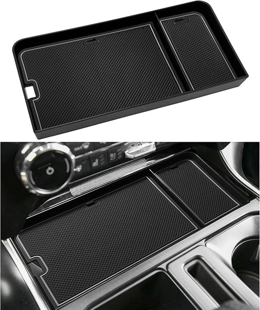 Center Console Organizer Tray for Ford F150 2021-2024/Lightning XLT 2022-2024 Interior Accessories Hidden Insert Storage Box with USB Hole Fit Front Shifter Open Pocket (Gray)