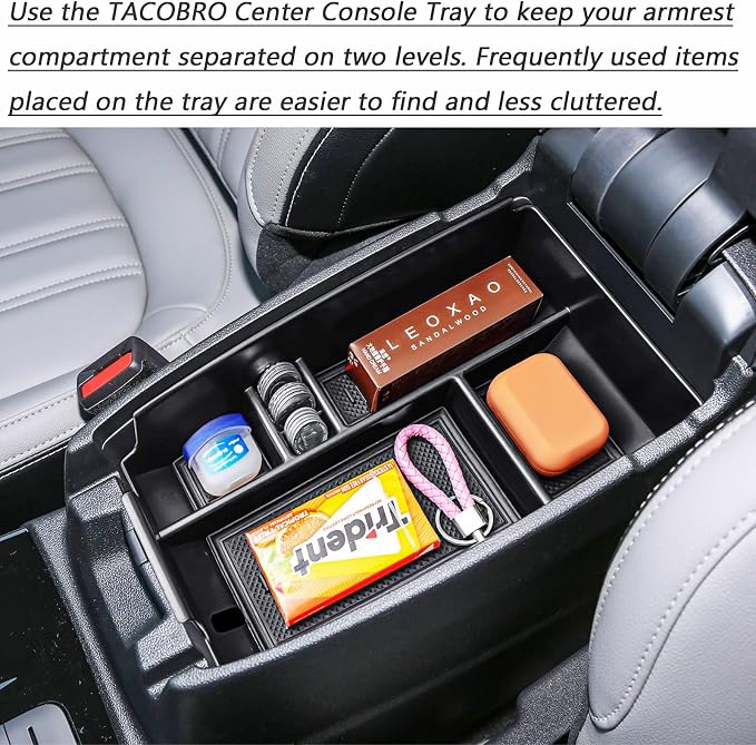 Center Console Organizer Tray Compatible with Ford Escape 2020-2024 2025 2026 and 2021-2024 2025 Bronco Sport CX430 4-Door (Not for U725 2-Door) Secondary Storage Armrest Box - Black