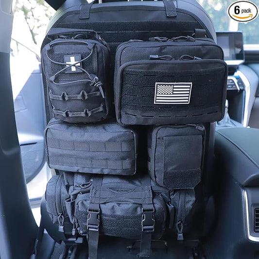 Universal Tactical Car Seat Back Organizer Bag Tactical Molle Vehicle Organizers Panel Vehicle Protector Organizers with 5 Detachable Pouches for Car (Upgraded C Black)