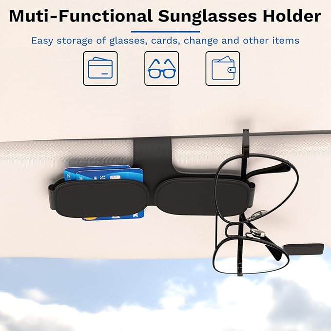 BFXM Sunglass Holder for Car Double Clip, Car Accessories Sunglasses Clip for Car Visor, Magnetic Leather for Car Visor, Cars Sun Visor Ticket Card Clip