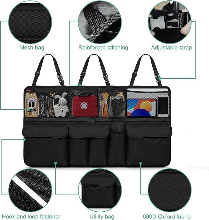 Hanging Car Trunk Organizer Fit For Toyota RAV4 Foldable Large Capacity 41.3x20 inch Backseat Trunk Organizers Storage, Car Accessories Interior, with Multi Pockets (Black)