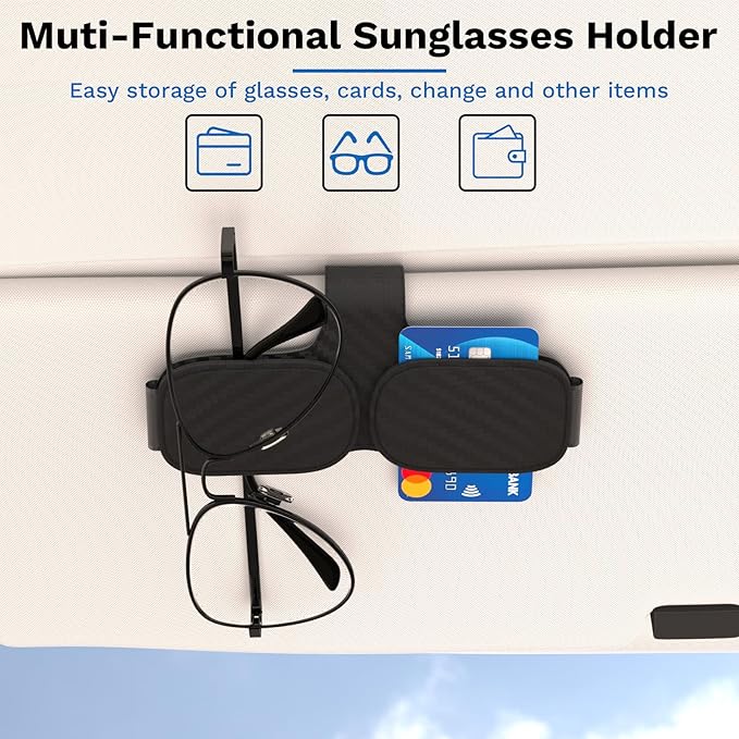 BFXM Sunglass Holder for Car Double Clip, Car Accessories Sunglasses Clip for Car Visor, Magnetic Leather for Car Visor, Cars Sun Visor Ticket Card Clip