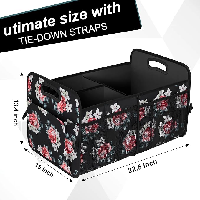 Femuar Car Trunk Organizer,Car Storage Organizer with 72L Large Capacity Waterproof Collapsible and 11 Pockets,Trunk Organizer for Car Suv/Jeep/Sedan, Large Size, Flower