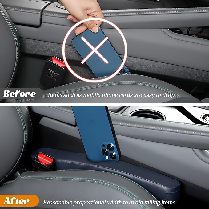 Car Seat Gap Filler, 2PCS Soft Foam Leather Vehicle Seat Crevice Blocker Stop Things from Dropping, Automotive No Drop Plug Guard Gap Stopper, Universal for Truck SUV RV (Dark Blue)