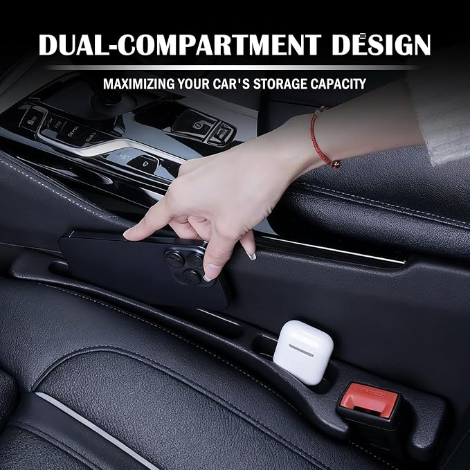 2-in-1 Car Seat Gap Filler Organizer & Car Coasters for Cup Holders Set,New Cars Seat Gap Plug with Storage Slot,Universal in Between Cars Seats Catcher Fit for Trucks SUVs