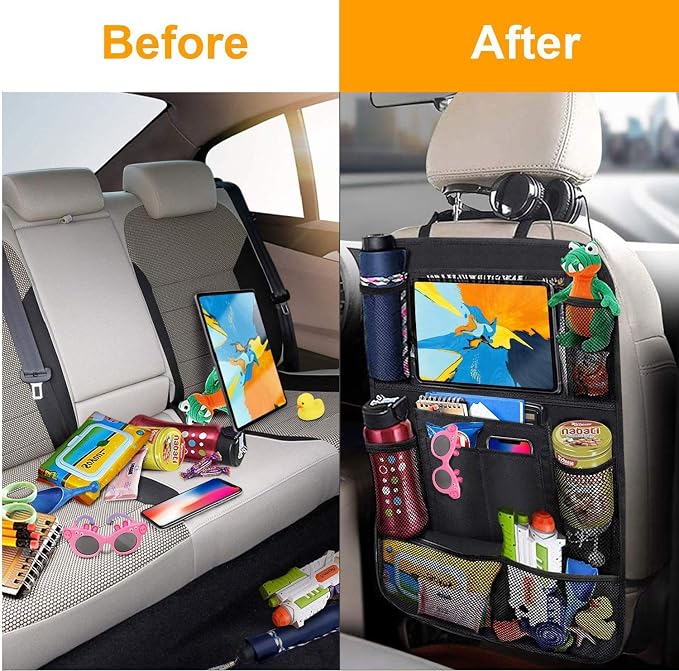 Car Backseat Organizer, Durable Waterproof Oxford Fabric Car Seat Back Kick Mats Protector with 9 Storage Pockets, 2 Pack