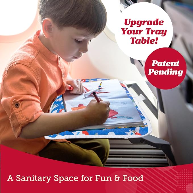 Lusso Gear Airplane Tray Table Cover - Organize Kids Travel Essentials - Snack & Toy Pockets for Airplane Toys for Toddlers 1-3 - iPad and Tablet Stand for Travel Toddler Essentials (Unicorns)