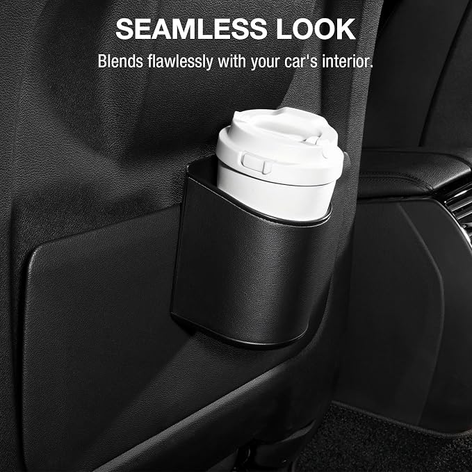 Car Door Cup Holder Sag-Free, Rigid Clip-On Extra Cup Holder for Car Backseat & Headrest, Fits 12-30oz Tumblers, Leather-Wrapped Car Cup Organizer for Sedans & EVs