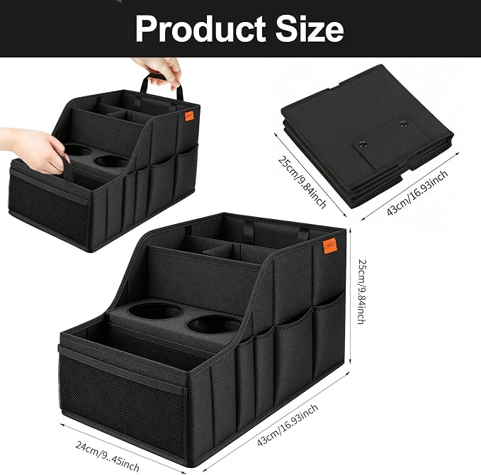 Car Seat Organizer Backseat and Passenger Seat Organizer with 9 Compartments 2 Cup Holders Car Organizer Front Seat Storage for Travel Kids，Black