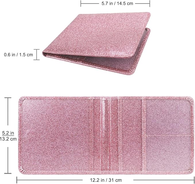LumiMokki Car Registration and Insurance Holder, Leather Registration and Insurance Card Holder, Vehicle Glove Box Organizer - For Documents, Cards, License (Bling Rose Gold)