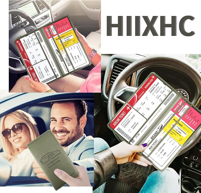 Car Registration and Insurance Card Holder - Leather Vehicle Glove Box Automobile Documents Paperwork Wallet Case Organizer for ID, Driver's License, Key Contact Information Cards