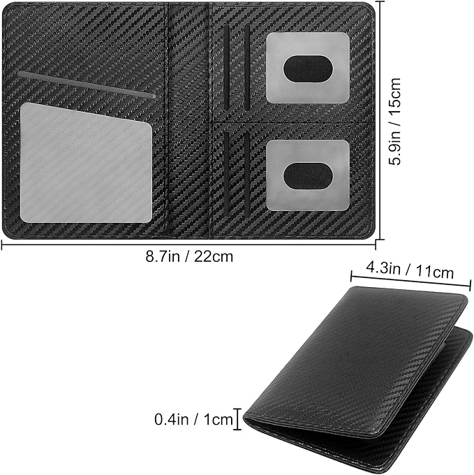Car Registration and Insurance Holder, Premium Leather Insurance and Registration Holder,vehicle Glove Box Car Organizer, with Magnetic Shut for Cards, Driver License (Carbon Fiber Black-M)