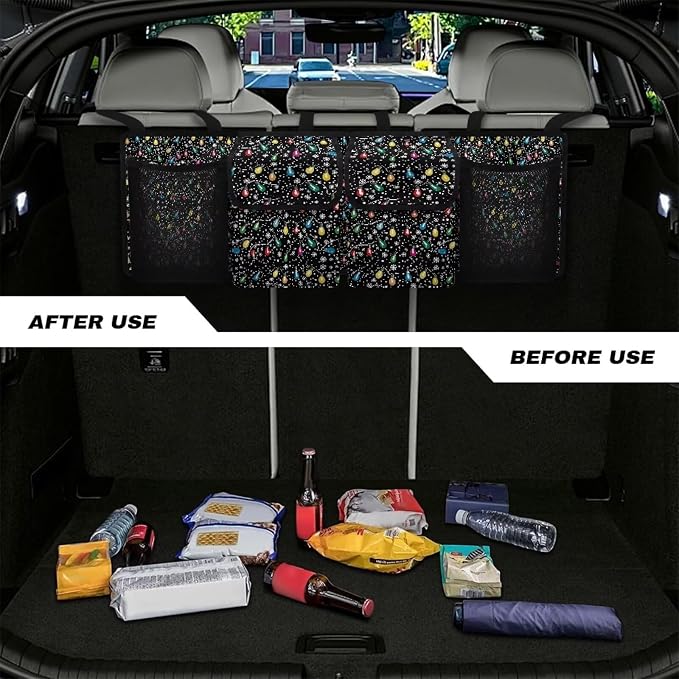 Car Trunk Organizer Hanging Christmas Light Strips Car Back Seat Storage Bag Collapsible Auto Cargo Bag Auto interior Accessories for Most Sedans SUV Jeep Trucks MPV