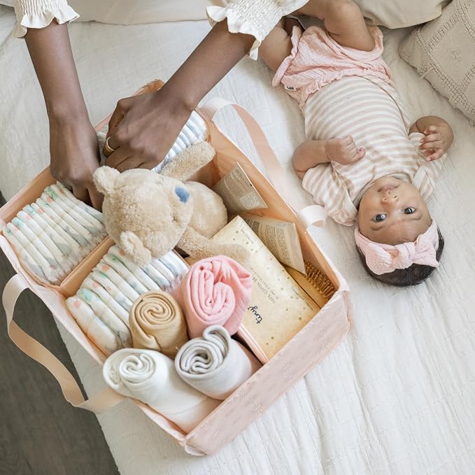 Tiny Twinkle Diaper Caddy Organizer – Foldable Baby Storage Basket with Removable Divider | Waterproof & Mess-Proof Fabric, Portable Nursery Organizer for Newborn Essentials(Shine)