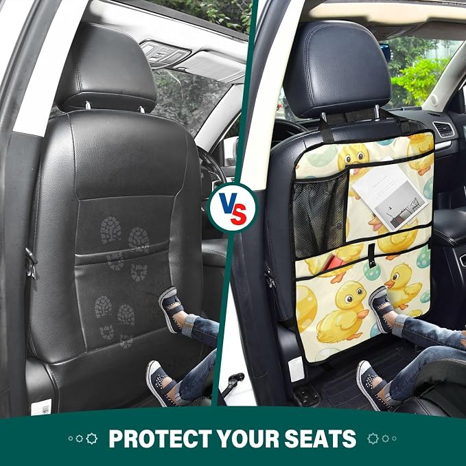 Light Yellow Duck Easter Egg 2 Pack Backseat Car Organizer with Storage Pockets Seat Back Organizers for Kids Kick Mats Backseat Protector Automotive
