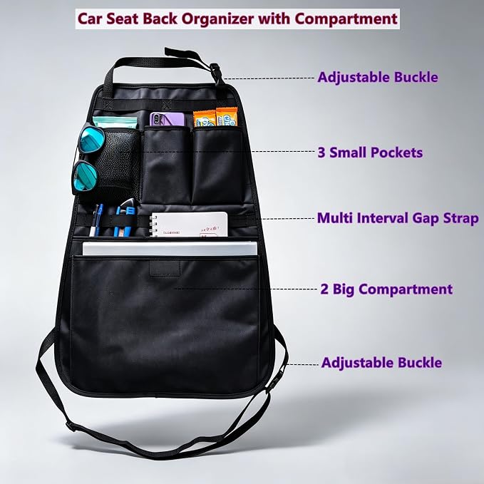 Car Seat Back Organizer, Car Back Seat Storage with Multiple Pockets, Car Seat Hanging Pocket,Front Seat Organizer Headrest Bag Compatible with Car SUVs Pickup and Truck