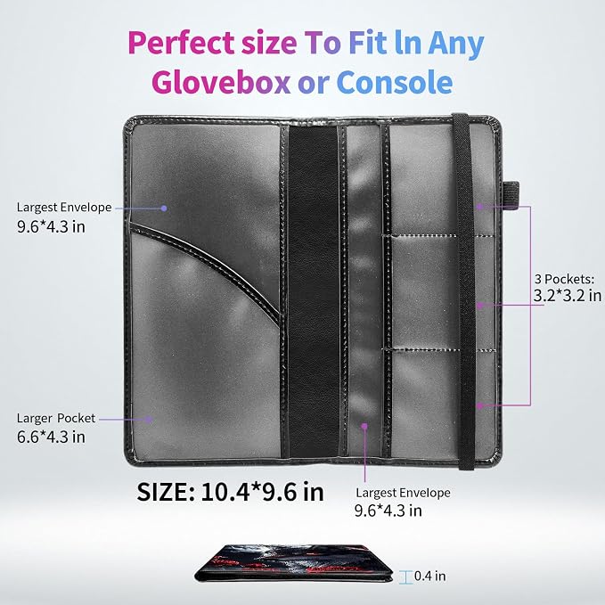 Car Registration and Insurance Holder,Leather Insurance License and Registration Card Holder for Car Glove Box, Auto Truck Document Holder Organizer for Men Women-Wolf with Moon Red Rose