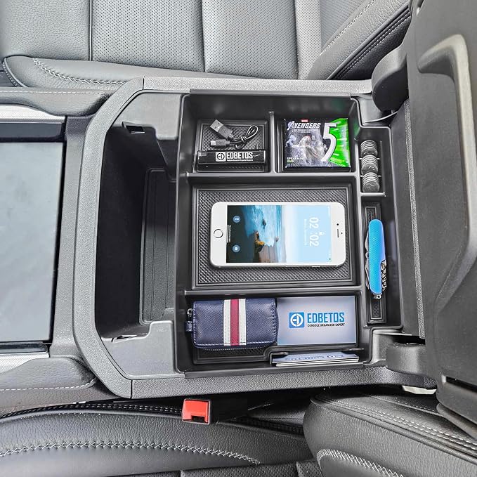 EDBETOS Power Sliding Console Organizer Compatible with 2021-2024 2025 2026 Chevy Tahoe Suburban/GMC Yukon Accessories Armrest Box Insert Tray,(NOT Fit Standard Console with charging socket),Black