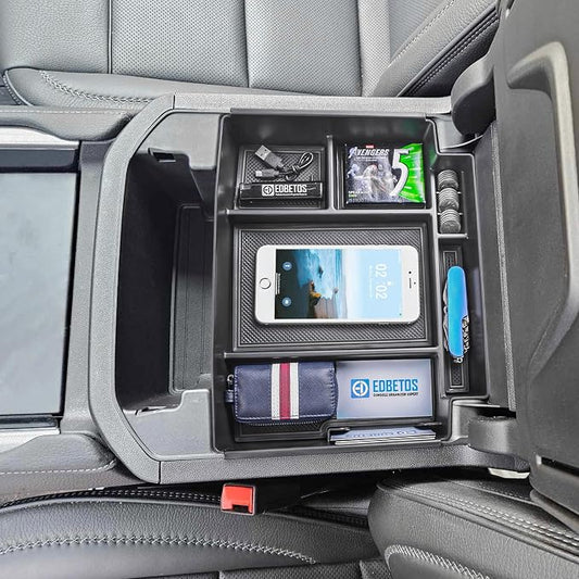 EDBETOS Power Sliding Console Organizer Compatible with 2021-2024 2025 2026 Chevy Tahoe Suburban/GMC Yukon Accessories Armrest Box Insert Tray,(NOT Fit Standard Console with charging socket),Black