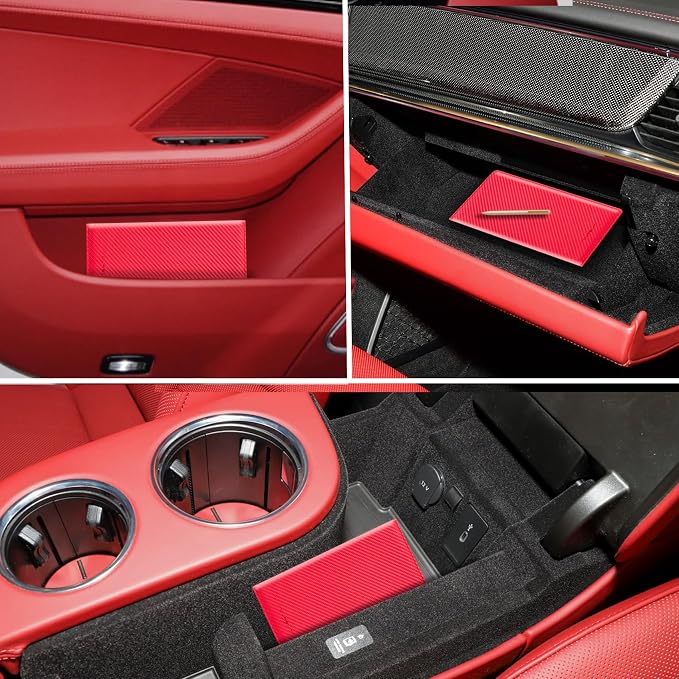 TOURSUIT Car Registration and Insurance Card Holder, Vehicle License Document Glove Box Compartment Organizer, Interior Car Accessories for Women Men (Carbon Red)