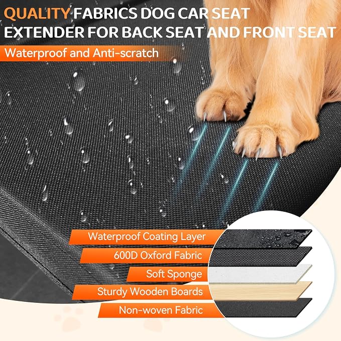 Car Seat Extender for Dogs, Backseat & Frontseat Extender for Large Dog up to 180 LBS, Foldable Seat Gap Filler for Most Cars with Detachable Lid