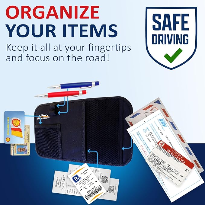 Car Sun Visor Organizer - Auto Accessories Document Holder - Car, Truck, SUV Registration & Insurance Storage Pouch - Road Trip Essential Gift for Any Driver - Comes With a Unique eBook