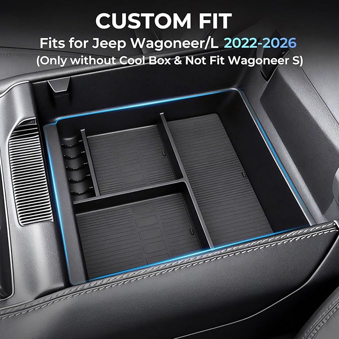 Center Console Organizer Tray Storage Box for Jeep Wagoneer/L & Jeep Grand Wagoneer/L 2022-2026 (Only without Cool Box & Not Fit Wagoneer S), Interior Accessories Armrest Insert Tray, Black
