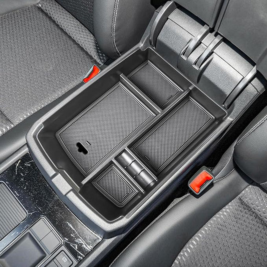 HGWEI Center Console Organizer Compatible with VW Atlas and Cross Sport 2018 2019 2020 2021 2022 2023 Accessories, Interior ABS Armrest Storage Box Insert Tray (Not Fit 2024 2025), Black