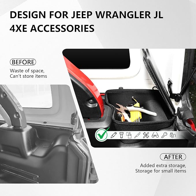 sukemichi Wheel Well Storage Bin for 2018-2023 Jeep Wrangler JL JLU 4XE Accessories, Rear Trunk Side Storage Box Cargo Organizer Cargo Tray for Wrangler JL 4 Door Accessories, With Lid