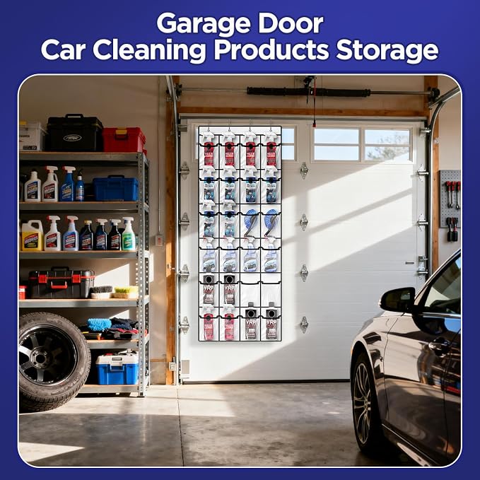 Clear Cleaning Supplies Organizer,Cleaning Products 24 Pockets Large Capacity Over The Door All-Purpose Cleaner Holder for Laundry Bathroom Auto Glass Cleaner Organizer for Garage,Spray Bottle Holder