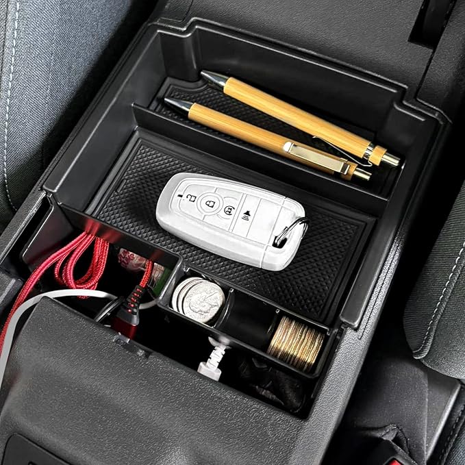 Mabett Double-Layer Console Organizer for Bronco 2025 2026 4-door, Armrest Storage Box with Non-Slip Mat for Bronco Accessories (Not for Manual Transmission Not for Bronco Sport)