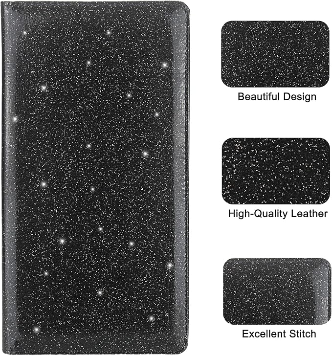 Car Registration and Insurance Holder, Premium Leather Insurance and Registration Holder,vehicle Glove Box Car Organizer, with Magnetic Shut for Cards, Driver License (Glitter Black)