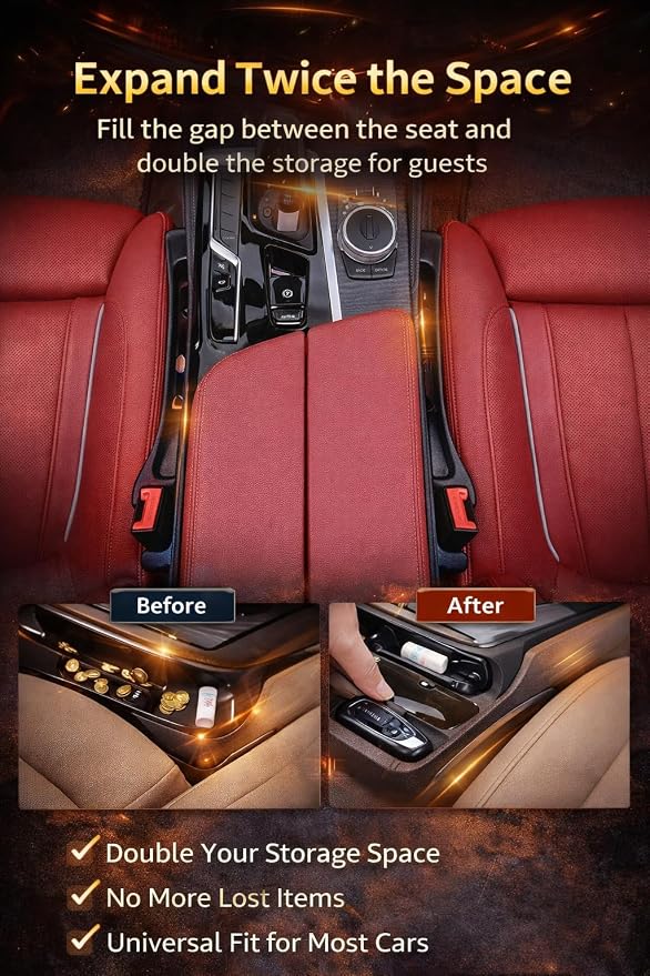 Car Seat Gap Filler 2-Pack – Universal Seat Gap Plug with Storage Slot, Prevents Items Falling Between Seat & Console, Flexible Fit for Cars, SUVs, Trucks & Sedans
