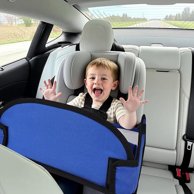 Kids Travel Tray for Airplane - Toddler Car Seat Table Tray, Road Trip Essentials for Boys & Girls, Carseat Lap Desk for Kids Road Trip Activities(Navy Blue)