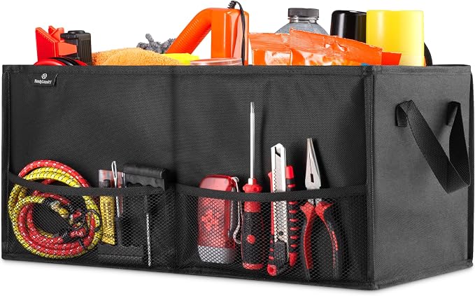 Handy Laundry Fold-Away Car Trunk Organizer – Non-Slip Securing Fasteners – 22 x 10 x 11 Inches – Prevents Shifting and Rolling (Black) (Pack of 2)