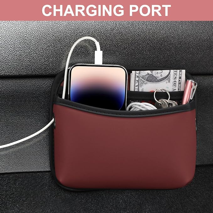 Accmor Universal Car Side Pocket Organizer, PU Leather Pouch for Car Seat, Door, Window, Console, Cards Trash Cell Phone Sunglasses Holder, Car Accessories, Red