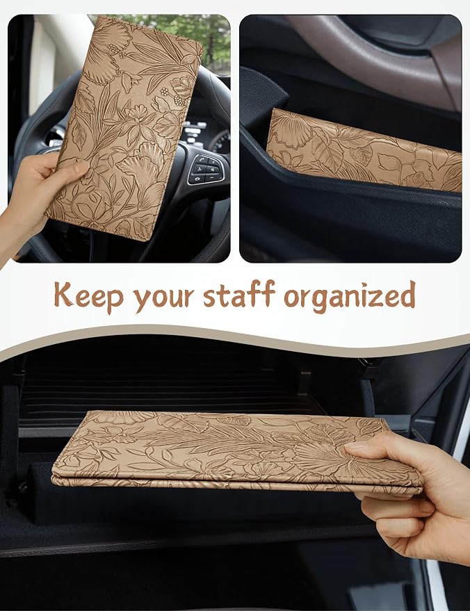 Mymazn Car Registration and Insurance Holder, PU Leather Glove Box Car Organizer with Magnetic Closure, Car Document Holder for Driver's License & Essential Documents (Floral Khaki)