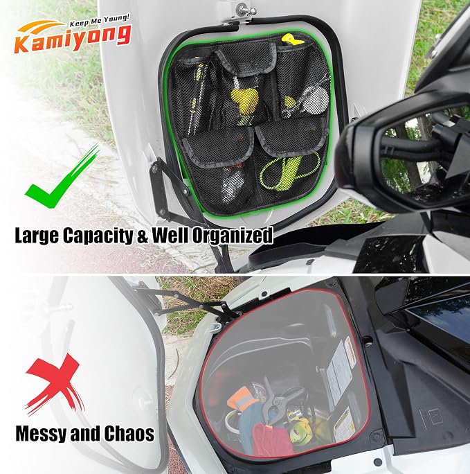 Front Trunk Lid Organizer with 5 Mesh Wall Pocket for Spyder, Frunk Tool Bag Storage Accessory for Can-Am Spyder F3 F3-S F3-T F3-L 2015-2025 (Black Style)