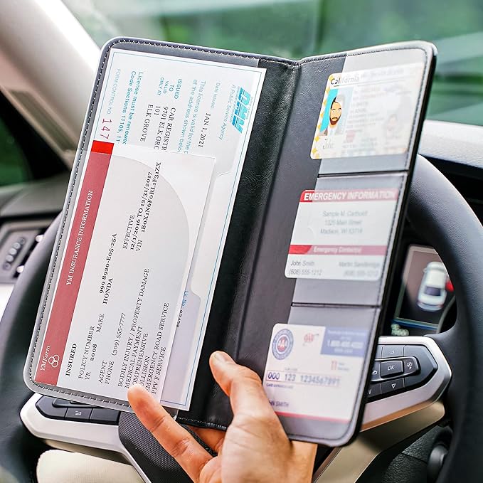 CANOPUS Car Registration & Insurance Holder, Vehicle Glove Box Organizer and Document Holder, Wallet for Auto - Includes 2 Sets of EZ Pass Strips, SUV